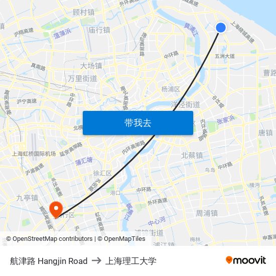 航津路 Hangjin Road to 上海理工大学 map