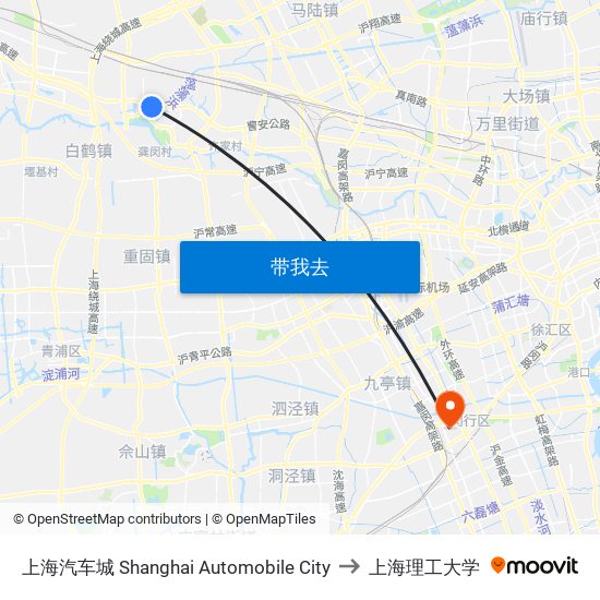 上海汽车城 Shanghai Automobile City to 上海理工大学 map