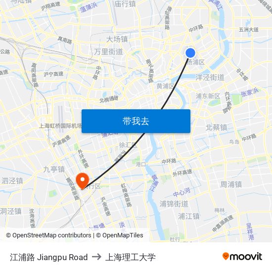 江浦路 Jiangpu Road to 上海理工大学 map