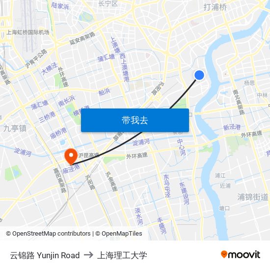 云锦路 Yunjin Road to 上海理工大学 map