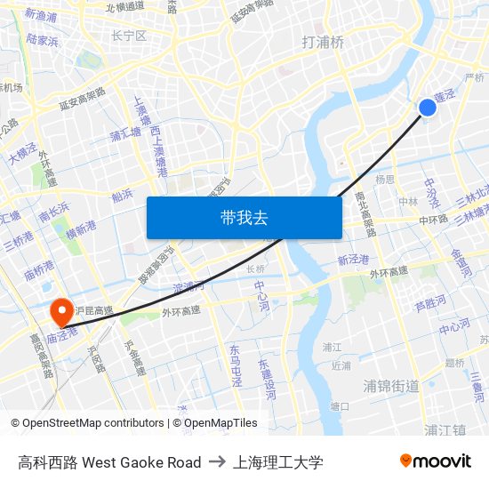 高科西路 West Gaoke Road to 上海理工大学 map