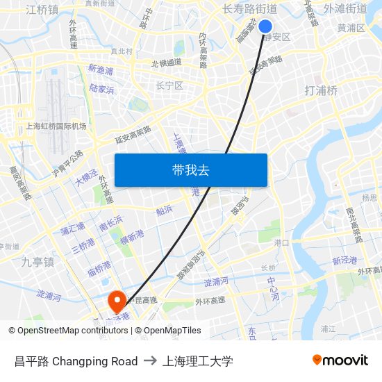 昌平路 Changping Road to 上海理工大学 map