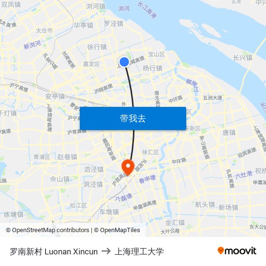 罗南新村 Luonan Xincun to 上海理工大学 map