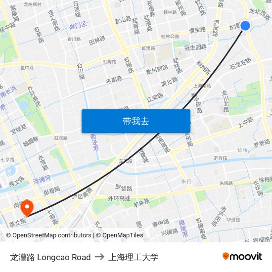 龙漕路 Longcao Road to 上海理工大学 map