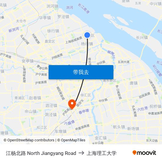 江杨北路 North Jiangyang Road to 上海理工大学 map