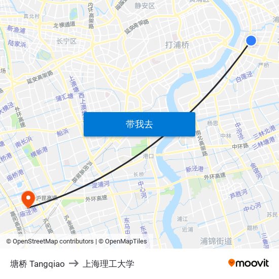 塘桥 Tangqiao to 上海理工大学 map