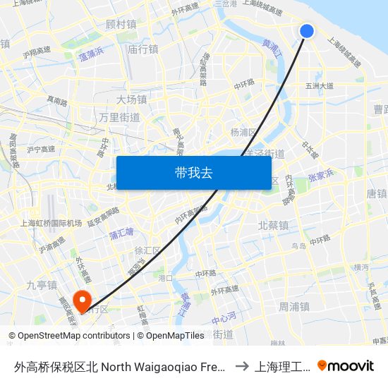 外高桥保税区北 North Waigaoqiao Free Trade Zone to 上海理工大学 map