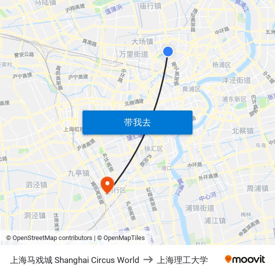 上海马戏城 Shanghai Circus World to 上海理工大学 map