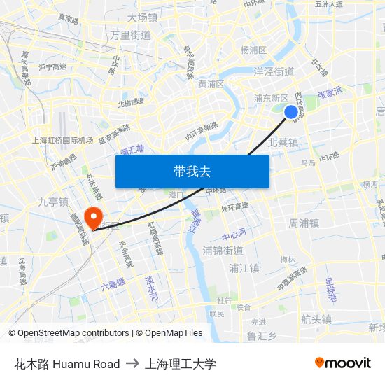 花木路 Huamu Road to 上海理工大学 map