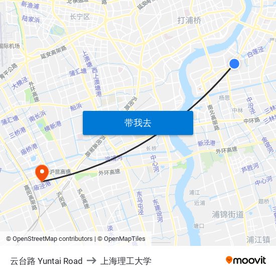 云台路 Yuntai Road to 上海理工大学 map