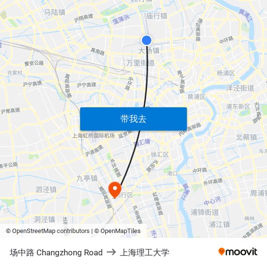 场中路 Changzhong Road to 上海理工大学 map