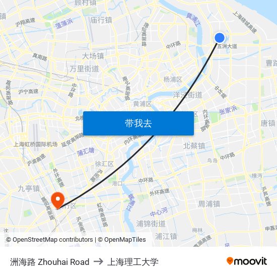洲海路 Zhouhai Road to 上海理工大学 map