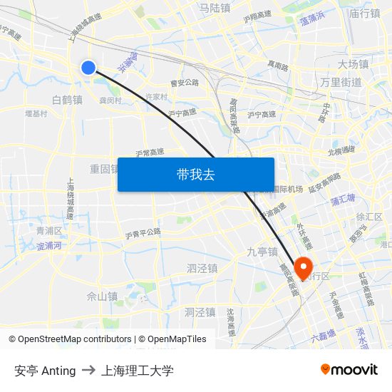 安亭 Anting to 上海理工大学 map