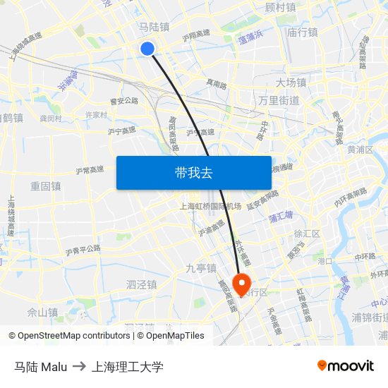 马陆 Malu to 上海理工大学 map