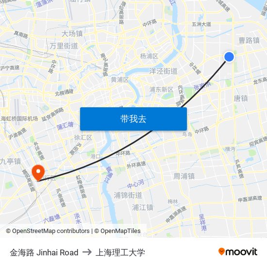 金海路 Jinhai Road to 上海理工大学 map