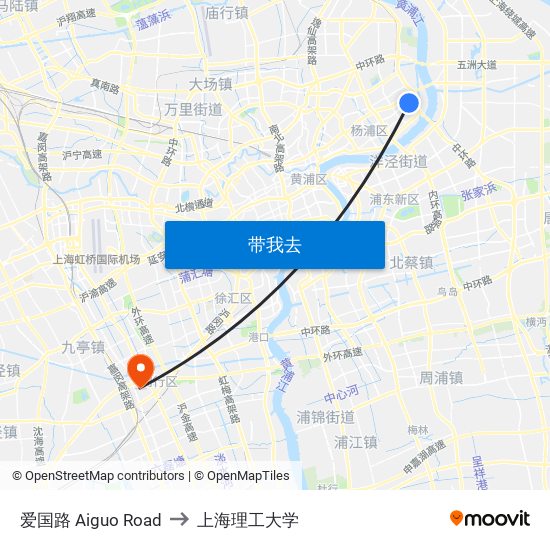 爱国路 Aiguo Road to 上海理工大学 map