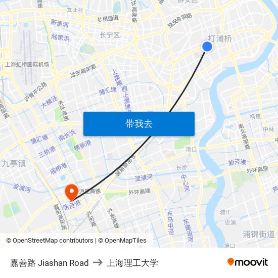 嘉善路 Jiashan Road to 上海理工大学 map