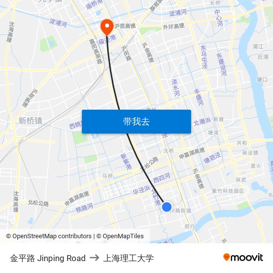 金平路 Jinping Road to 上海理工大学 map