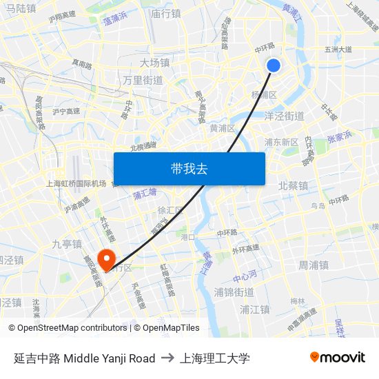 延吉中路 Middle Yanji Road to 上海理工大学 map