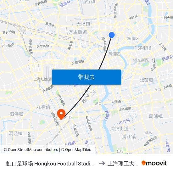 虹口足球场 Hongkou Football Stadium to 上海理工大学 map