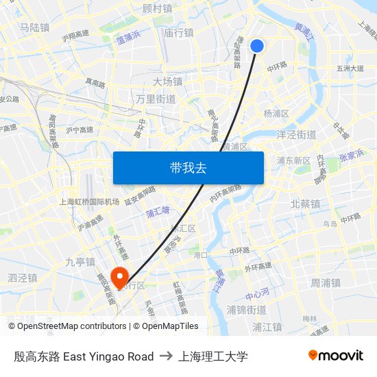 殷高东路 East Yingao Road to 上海理工大学 map