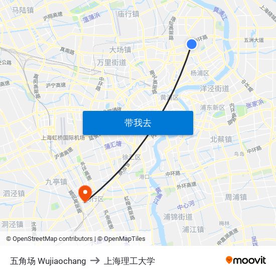 五角场 Wujiaochang to 上海理工大学 map