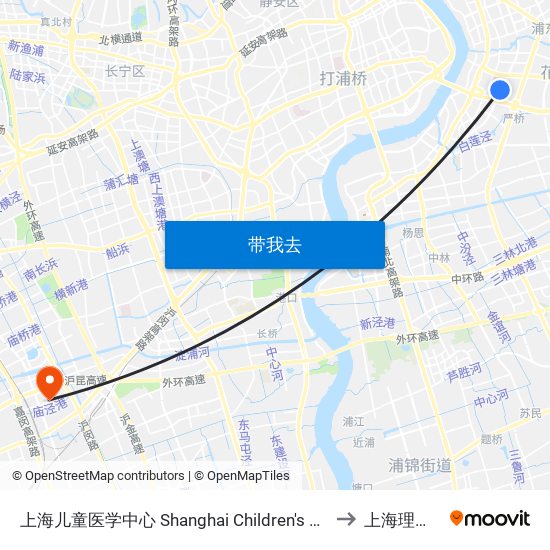 上海儿童医学中心 Shanghai Children's Medical Center to 上海理工大学 map