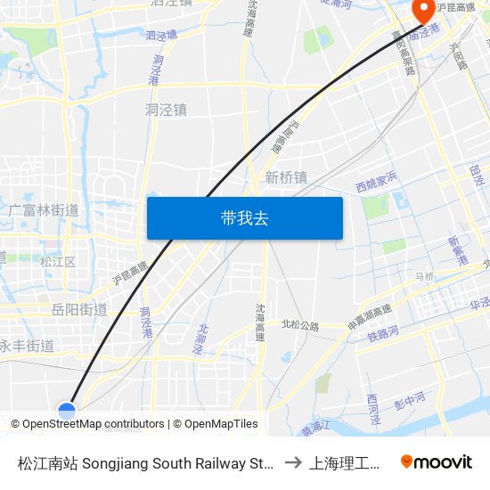 松江南站 Songjiang South Railway Station to 上海理工大学 map