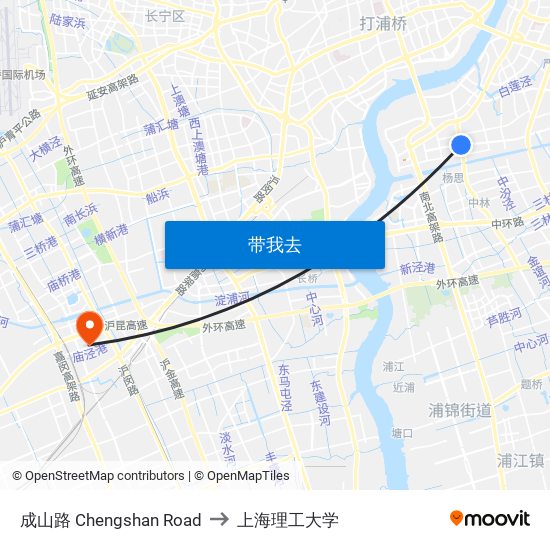 成山路 Chengshan Road to 上海理工大学 map
