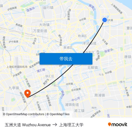 五洲大道 Wuzhou Avenue to 上海理工大学 map