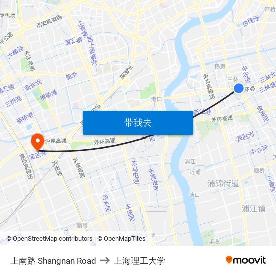 上南路 Shangnan Road to 上海理工大学 map