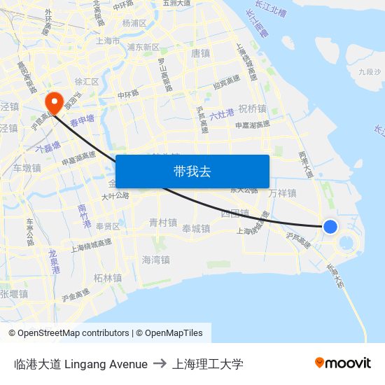 临港大道 Lingang Avenue to 上海理工大学 map