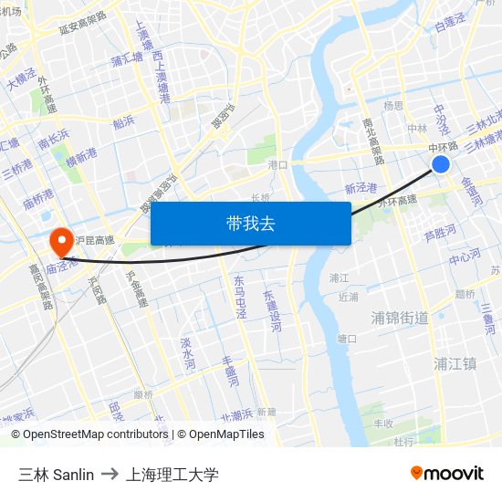 三林 Sanlin to 上海理工大学 map