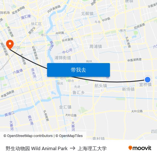野生动物园 Wild Animal Park to 上海理工大学 map