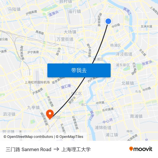 三门路 Sanmen Road to 上海理工大学 map