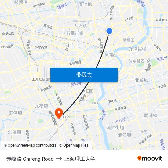 赤峰路 Chifeng Road to 上海理工大学 map