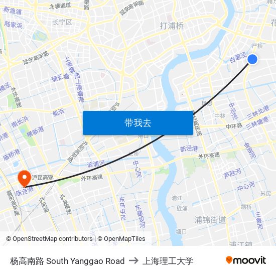 杨高南路 South Yanggao Road to 上海理工大学 map