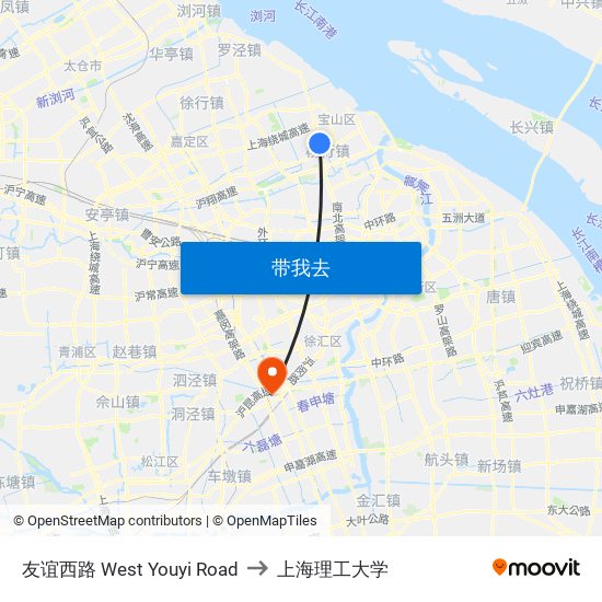 友谊西路 West Youyi Road to 上海理工大学 map