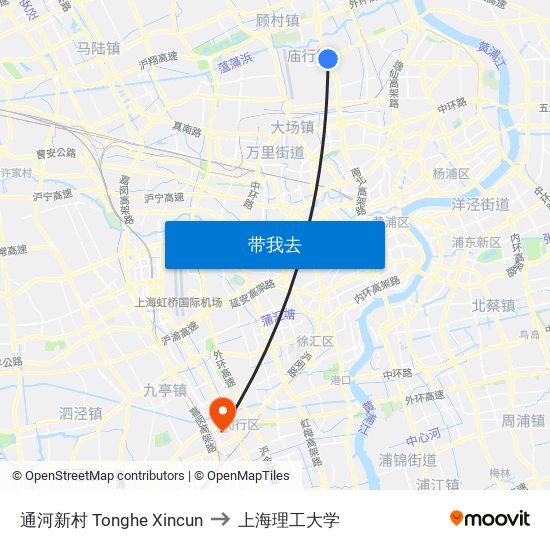 通河新村 Tonghe Xincun to 上海理工大学 map