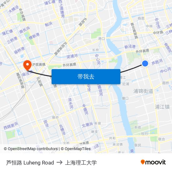 芦恒路 Luheng Road to 上海理工大学 map