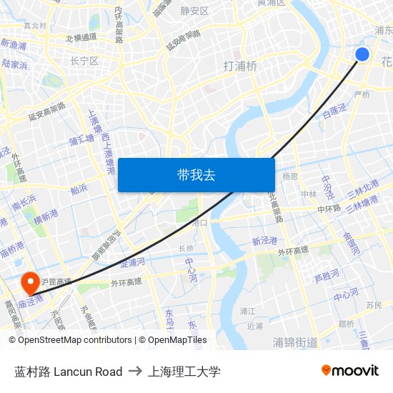 蓝村路 Lancun Road to 上海理工大学 map