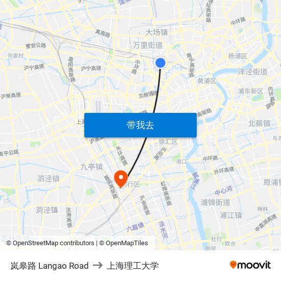 岚皋路 Langao Road to 上海理工大学 map