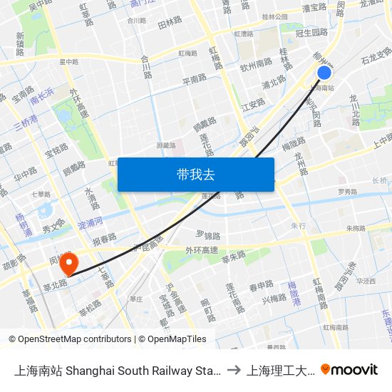上海南站 Shanghai South Railway Station to 上海理工大学 map