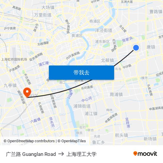 广兰路 Guanglan Road to 上海理工大学 map