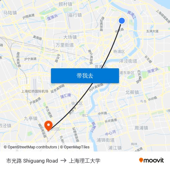 市光路 Shiguang Road to 上海理工大学 map