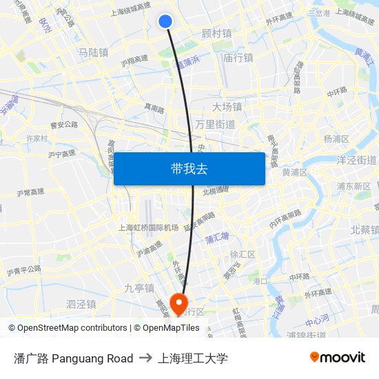 潘广路 Panguang Road to 上海理工大学 map