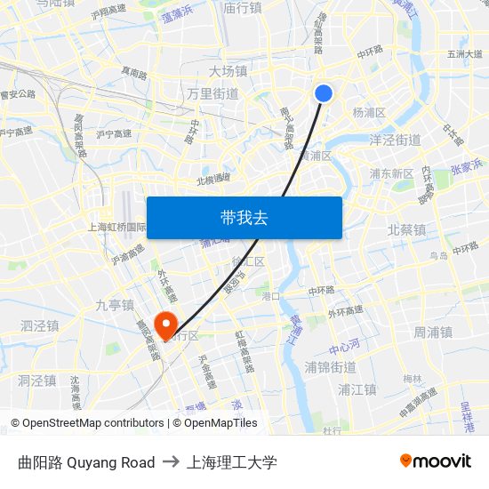 曲阳路 Quyang Road to 上海理工大学 map