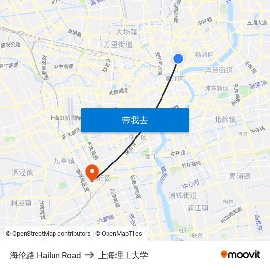 海伦路 Hailun Road to 上海理工大学 map