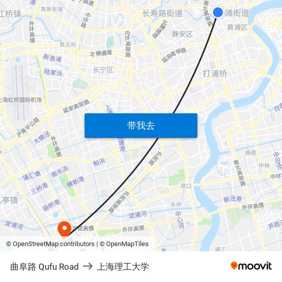 曲阜路 Qufu Road to 上海理工大学 map