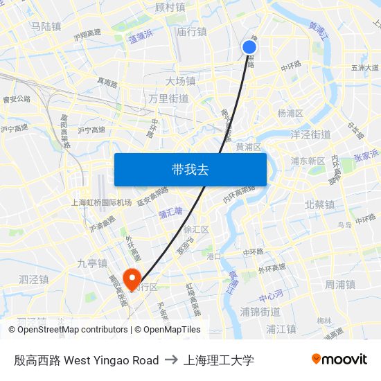 殷高西路 West Yingao Road to 上海理工大学 map